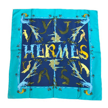 画像をギャラリービューアに読み込む, エルメス HERMES カレ90 ANIMAL ALPHABET スカーフ 動物アルファベット 森の動物 大判 シルク ブルー系【中古】