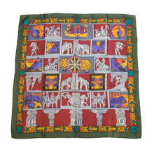 画像をギャラリービューアに読み込む, エルメス HERMES カレ90 TORANA スカーフ 塔門 ゾウ ライオン 大判 シルク マルチカラー 総柄【中古】