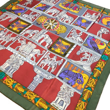 画像をギャラリービューアに読み込む, エルメス HERMES カレ90 TORANA スカーフ 塔門 ゾウ ライオン 大判 シルク マルチカラー 総柄【中古】