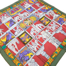 画像をギャラリービューアに読み込む, エルメス HERMES カレ90 TORANA スカーフ 塔門 ゾウ ライオン 大判 シルク マルチカラー 総柄【中古】