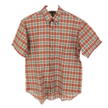 画像をギャラリービューアに読み込む, ダンヒルスポーツ dunhill SPORT 半袖シャツ 麻混 Mサイズ テラコッタ系 チェック柄【中古】
