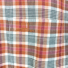 画像をギャラリービューアに読み込む, ダンヒルスポーツ dunhill SPORT 半袖シャツ 麻混 Mサイズ テラコッタ系 チェック柄【中古】