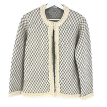 이미지를 갤러리 뷰어에 로드 , バランタイン BALLANTYNE ノーカラージャケット カシミヤ 肩パッド付 サイズ42 XL相当 アイボリー ブルーグレー【中古】