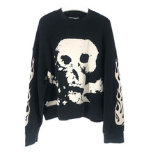 將圖片載入圖庫檢視器 Palm angels パームエンジェルス スカル ファイヤーパターン バックロゴ PMBA026S20631007 スウェット コットン ブラック メンズ 【中古】