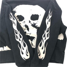 將圖片載入圖庫檢視器 Palm angels パームエンジェルス スカル ファイヤーパターン バックロゴ PMBA026S20631007 スウェット コットン ブラック メンズ 【中古】