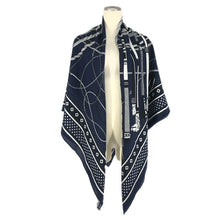 Load image into Gallery viewer, HERMES エルメス カレジェアン140 Fouets et Badines Bandana 鞭とグリップ バンダナ ストール カシミヤ/シルク ネイビー レディース 【中古】