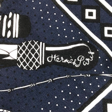 Load image into Gallery viewer, HERMES エルメス カレジェアン140 Fouets et Badines Bandana 鞭とグリップ バンダナ ストール カシミヤ/シルク ネイビー レディース 【中古】