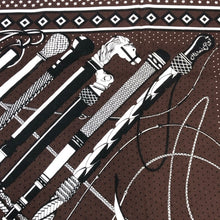 Load image into Gallery viewer, HERMES エルメス カレジェアン140 Fouets et Badines Bandana 鞭とグリップ バンダナ ストール カシミヤ/シルク ブラウン レディース 【中古】