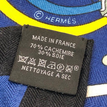 將圖片載入圖庫檢視器 HERMES エルメス カレジェアン140 La Maison des Carres メゾンデカレ ストール カシミヤ/シルク ブルー系 レディース 【中古】