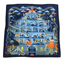 將圖片載入圖庫檢視器 HERMES エルメス カレジェアン140 La Maison des Carres メゾンデカレ ストール カシミヤ/シルク ブルー系 レディース 【中古】