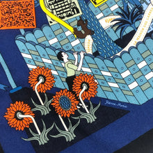 將圖片載入圖庫檢視器 HERMES エルメス カレジェアン140 La Maison des Carres メゾンデカレ ストール カシミヤ/シルク ブルー系 レディース 【中古】