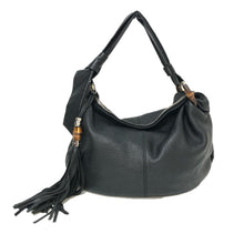 画像をギャラリービューアに読み込む, GUCCI グッチ バンブー 232930 ワンショルダーバッグ ホーボー タッセル レザー ブラック レディース 【中古】