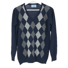 画像をギャラリービューアに読み込む, PRADA プラダ Vネック 薄手 セーター ウール ネイビー レディース 【中古】