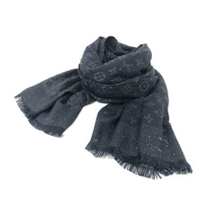 画像をギャラリービューアに読み込む, LOUIS VUITTON ルイ・ヴィトン 401910 モノグラム ストール ショール ロゴ シルク ラメ入り シルク ネイビー ユニセックス 【中古】