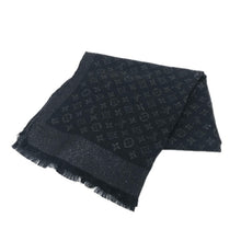 画像をギャラリービューアに読み込む, LOUIS VUITTON ルイ・ヴィトン 401910 モノグラム ストール ショール ロゴ シルク ラメ入り シルク ネイビー ユニセックス 【中古】