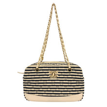 画像をギャラリービューアに読み込む, CHANEL シャネル マトラッセ マリン チェーン ショルダーバッグ コットン ベージュ ネイビー レディース 【中古】【新品同様】【美品】
