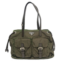 画像をギャラリービューアに読み込む, PRADA プラダ BR3257 トートバッグ 三角プレート ナイロン/レザー カーキ レディース 【中古】