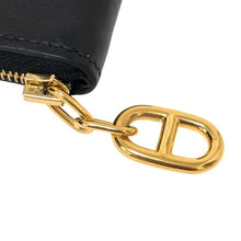画像をギャラリービューアに読み込む, HERMES エルメス シェーヌダンクル ゴールド金具 ジップアンゴー コンパクト コインケース レザー ブラック B刻印 ユニセックス 【中古】