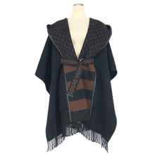 画像をギャラリービューアに読み込む, LOUIS VUITTON ルイ・ヴィトン フーデッド ラップケープコート FJC013YCV ポンチョ ウール/シルク ブラック ブラウン レディース 【中古】