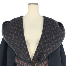 画像をギャラリービューアに読み込む, LOUIS VUITTON ルイ・ヴィトン フーデッド ラップケープコート FJC013YCV ポンチョ ウール×シルク ブラック×ブラウン サイズ34(XS-S相当)【中古】レディース