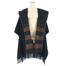 画像をギャラリービューアに読み込む, LOUIS VUITTON ルイ・ヴィトン フーデッド ラップケープコート FJC013YCV ポンチョ ウール/シルク ブラック ブラウン レディース 【中古】