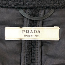 画像をギャラリービューアに読み込む, PRADA プラダ 装飾ビジュー リボン付き テーラードジャケット ツイード/ウール ブラック【中古】 レディース