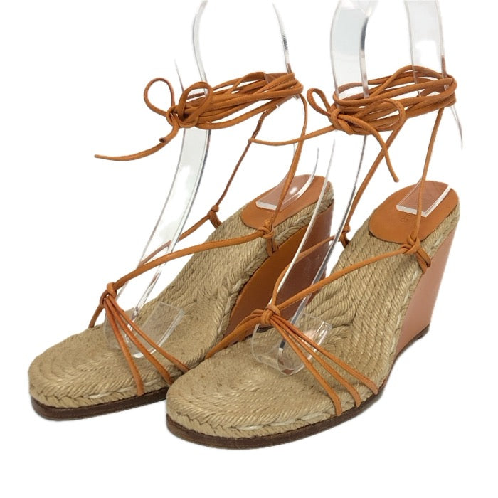HERMES エルメス 編み上げ ウェッジソールサンダル レザー×ジュート