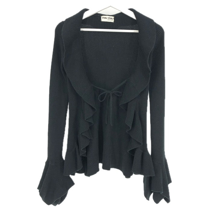 MIU MIU - MIUMIU ミュウミュウ フリル ストレッチ カーディガン コットン ブラック【中古】 レディース MIUMIU ミュウミュウ フリル ストレッチ カーディガン コットン