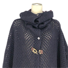 画像をギャラリービューアに読み込む, Salvatore Ferragamo サルヴァトーレフェラガモ ガンチーニ金具 アルパカ ニット ポンチョ ウール/アルパカ/モヘヤ ネイビー【中古】 レディース