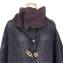 画像をギャラリービューアに読み込む, Salvatore Ferragamo サルヴァトーレフェラガモ ガンチーニ金具 アルパカ ニット ポンチョ ウール/アルパカ/モヘヤ ネイビー【中古】 レディース