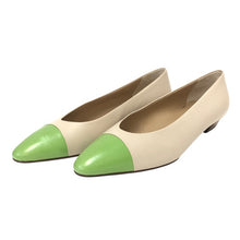 画像をギャラリービューアに読み込む, PRADA プラダ バイカラー ローヒール パンプス レザー ベージュ グリーン【中古】【美品】 レディース