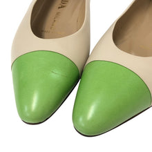 画像をギャラリービューアに読み込む, PRADA プラダ バイカラー ローヒール パンプス レザー ベージュ グリーン【中古】【美品】 レディース