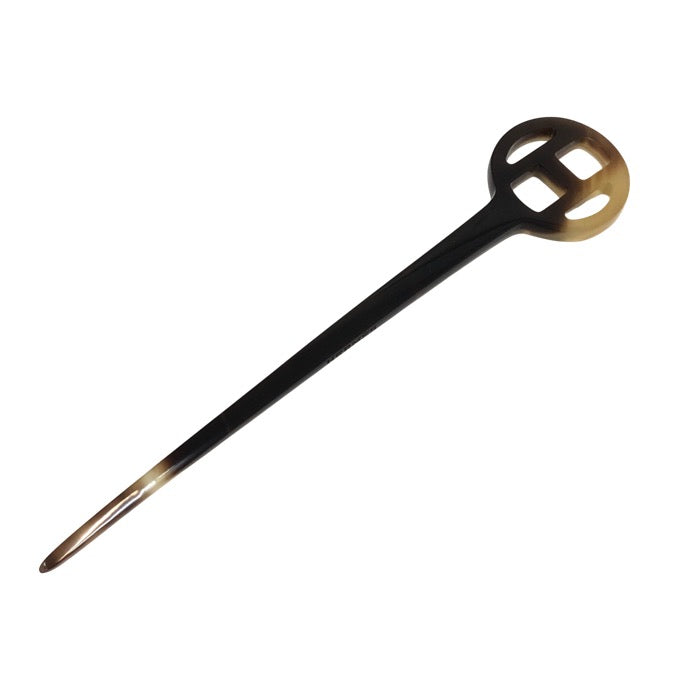 HERMES エルメス Hロゴ 髪飾り・かんざし バッファローホーン ブラウン