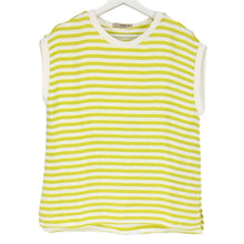 画像をギャラリービューアに読み込む, ETRO エトロ ノースリーブ ボーダー柄 オーバーサイズ カットソー/シルク混 イエロー ホワイト Mサイズ相当【中古】 レディース