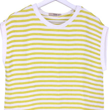 画像をギャラリービューアに読み込む, ETRO エトロ ノースリーブ ボーダー柄 オーバーサイズ カットソー/シルク混 イエロー ホワイト Mサイズ相当【中古】 レディース