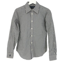 画像をギャラリービューアに読み込む, RALPH LAUREN ラルフローレン スリムフィット 長袖シャツ コットン ネイビー ホワイト ストライプ Mサイズ相当【中古】 レディース