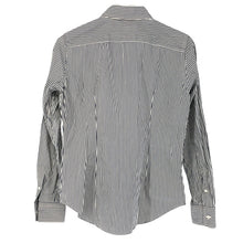 画像をギャラリービューアに読み込む, RALPH LAUREN ラルフローレン スリムフィット 長袖シャツ コットン ネイビー ホワイト ストライプ Mサイズ相当【中古】 レディース