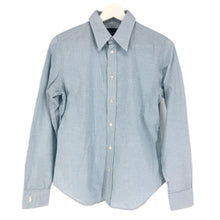 画像をギャラリービューアに読み込む, RALPH LAUREN ラルフローレン スリムフィット 長袖シャツ コットン ライトブルー ホワイト ストライプ Mサイズ相当【中古】 レディース