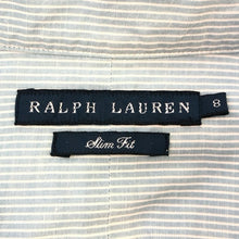 画像をギャラリービューアに読み込む, RALPH LAUREN ラルフローレン スリムフィット 長袖シャツ コットン ライトブルー ホワイト ストライプ Mサイズ相当【中古】 レディース