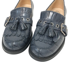 画像をギャラリービューアに読み込む, TOD’S トッズ タッセル ベルトバックル クロコ型押し ローファー レザー ブルー 24.5cm相当【中古】【新品同様】【美品】 レディース