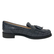 画像をギャラリービューアに読み込む, TOD’S トッズ タッセル ベルトバックル クロコ型押し ローファー レザー ブルー 24.5cm相当【中古】【新品同様】【美品】 レディース