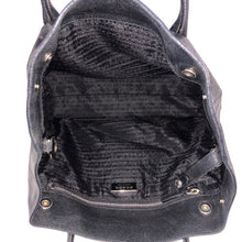 画像をギャラリービューアに読み込む, PRADA プラダ 三角ロゴプレート トートバッグ パンチングレザー ブラック【中古】 レディース