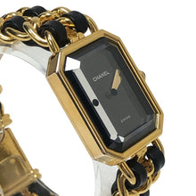 画像をギャラリービューアに読み込む, CHANEL シャネル プルミエール Mサイズ H0001 腕時計 GP ゴールド クオーツ ブラック文字盤【中古】 レディース