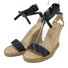 画像をギャラリービューアに読み込む, MARC JACOBS マークジェイコブス レースアップ ウェッジソール サンダル ファブリック ブラック ブルー 24cms相当【中古】 レディース