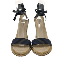 画像をギャラリービューアに読み込む, MARC JACOBS マークジェイコブス レースアップ ウェッジソール サンダル ファブリック ブラック ブルー 24cms相当【中古】 レディース