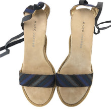 画像をギャラリービューアに読み込む, MARC JACOBS マークジェイコブス レースアップ ウェッジソール サンダル ファブリック ブラック ブルー 24cms相当【中古】 レディース