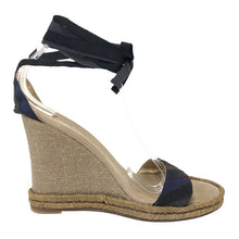 画像をギャラリービューアに読み込む, MARC JACOBS マークジェイコブス レースアップ ウェッジソール サンダル ファブリック ブラック ブルー 24cms相当【中古】 レディース
