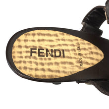 画像をギャラリービューアに読み込む, FENDI フェンディ ブランドロゴ サンダル レザー イエローベージュ系 7.5cmヒール サイズ37(24cm相当)【中古】【美品】レディース