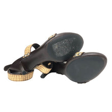 画像をギャラリービューアに読み込む, FENDI フェンディ ブランドロゴ サンダル レザー イエローベージュ系 7.5cmヒール サイズ37(24cm相当)【中古】【美品】レディース