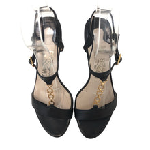 画像をギャラリービューアに読み込む, Salvatore Ferragamo フェラガモ ガンチーニストラップ チャンキーヒール サンダル レザー ブラック 8cmヒール サイズ6.5(23.5-24cm相当)【中古】レディース
